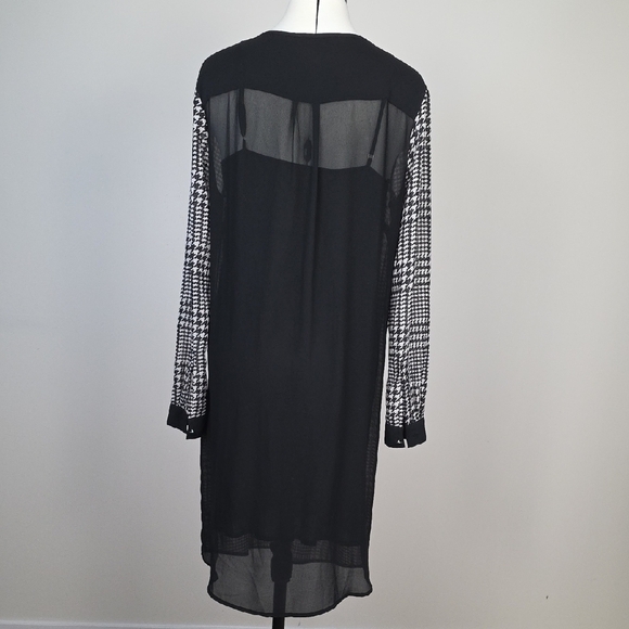 ✨ Michael Michael Kors Black & White Plaid Chiffon Dress with Slip – Size M ✨ - Picture 7 of 12